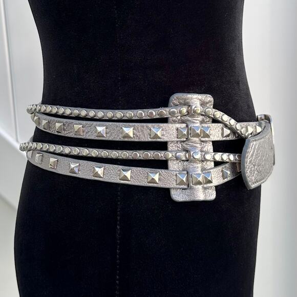 Leatherock USA Silver Studded 4-Strand Genuine Leather Handmade Hip Belt XL/38” - Picture 4 of 8